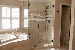 11 Frameless corner enclosure with an inline & return stationary panel CLEAR GLASS OIL RUBBED BRONZE HARDWARE 1193 - 1293